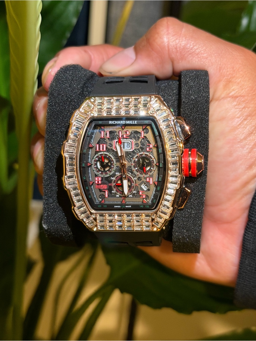 Rose Gold and Black Diamond Chronograph Watch - Black/Gold